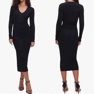 Good American V-Neck Bodycon Midi Black Dress New!